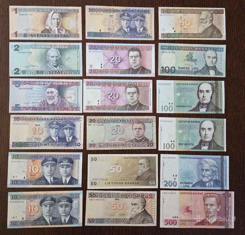 18 vnt 1, 2, 5, 10, 20, 50, 100, 200,500 skirtingų