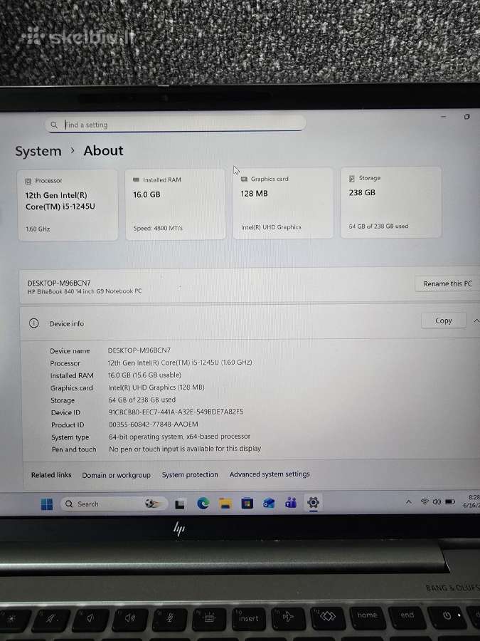 Hp elitebook 840 g9 i5 12gen 256gb SSD 16gb RAM - nuotraukos Nr. 10