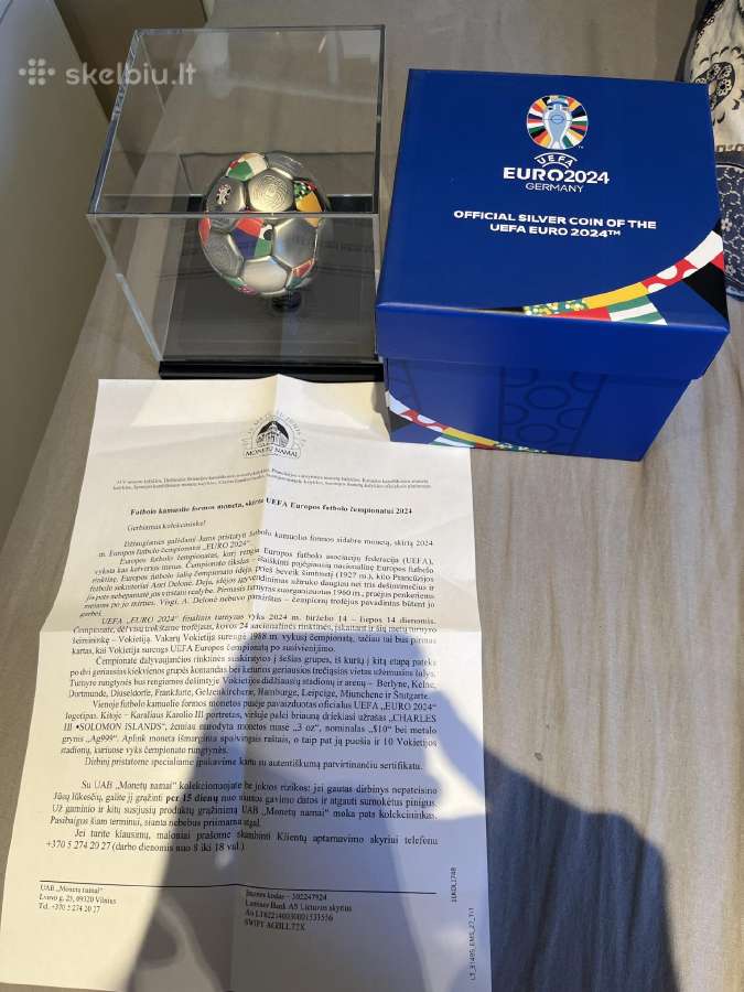 3 oz (93.30 g) sidabrinė moneta Futbolas - Uefa Eu