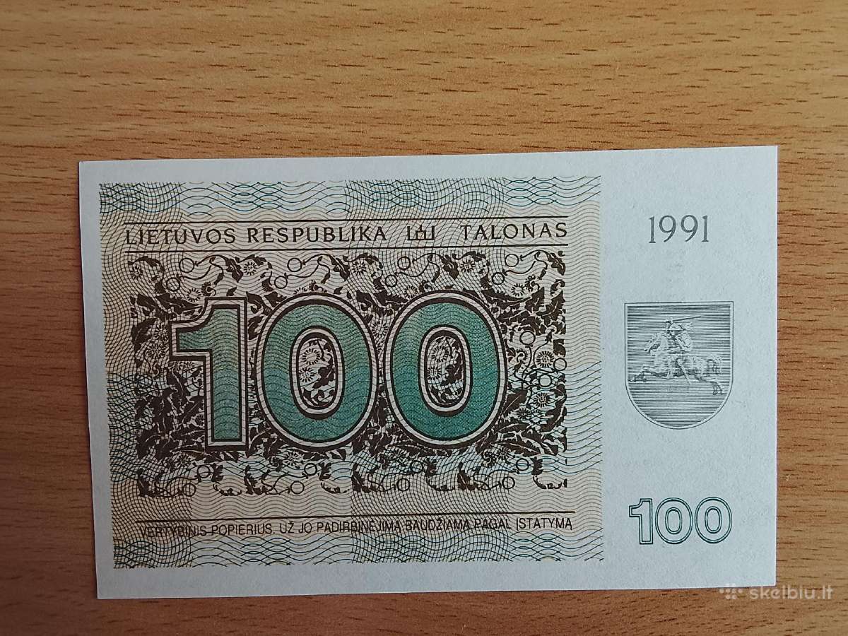 100 talonų 1991m. Unc. - nuotraukos Nr. 2