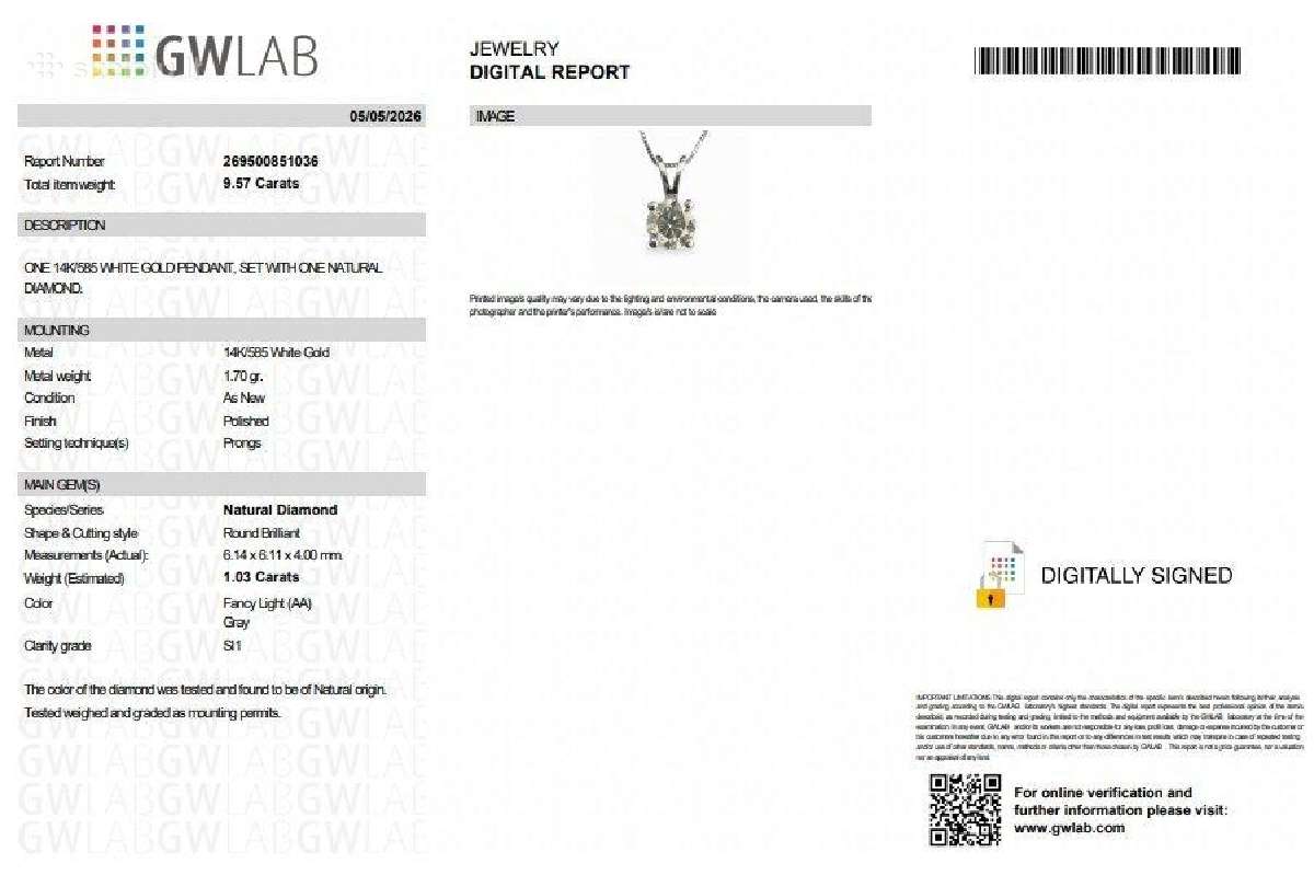 14k aukso pakabukas su natūraliu 1.03 ct briliantu - nuotraukos Nr. 6