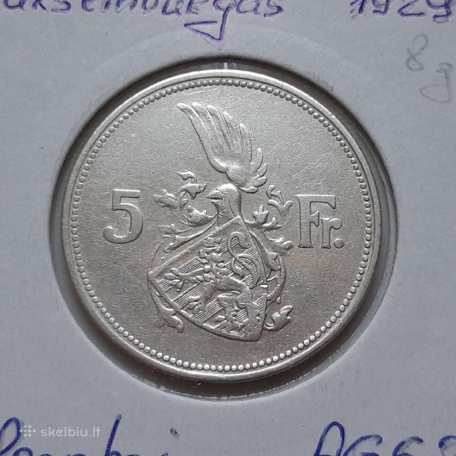 Liuksemburgas 5 frankai sidabras 1929