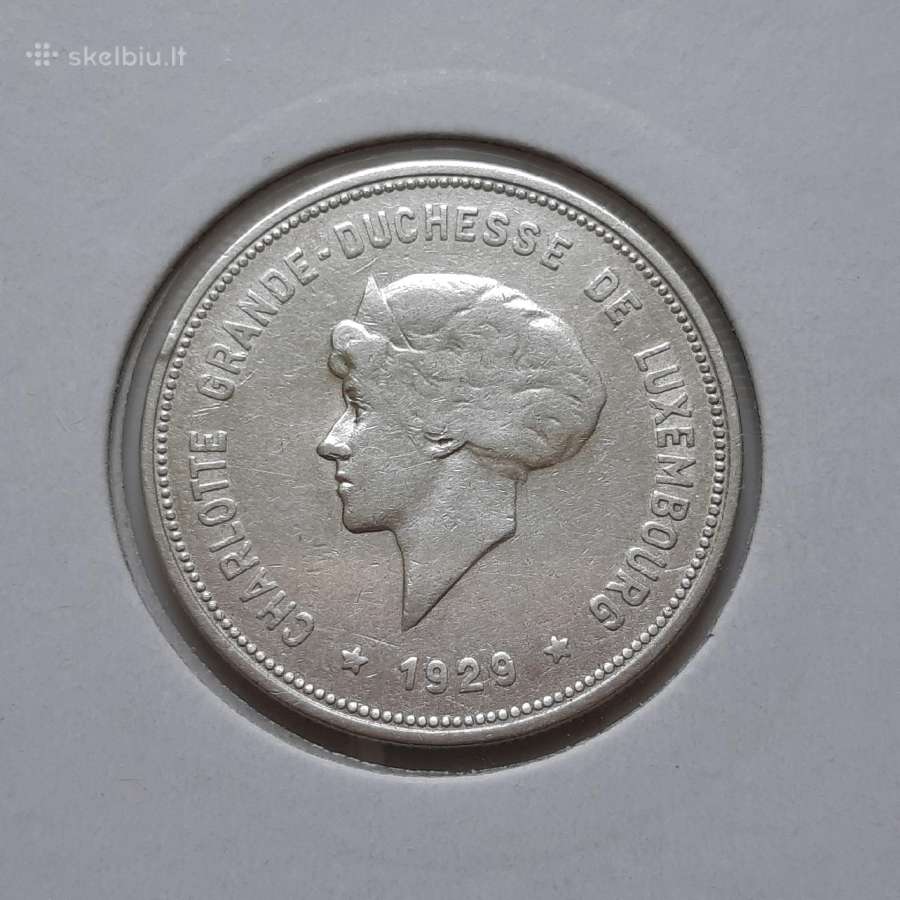 Liuksemburgas 5 frankai sidabras 1929 - nuotraukos Nr. 2