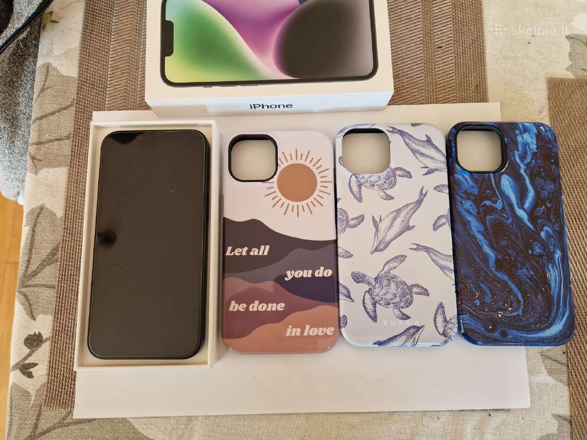 iPhone 14 midnight 128gb, pilnas komplektas
