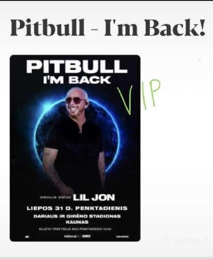 Pitbull VIP 2 bilietai