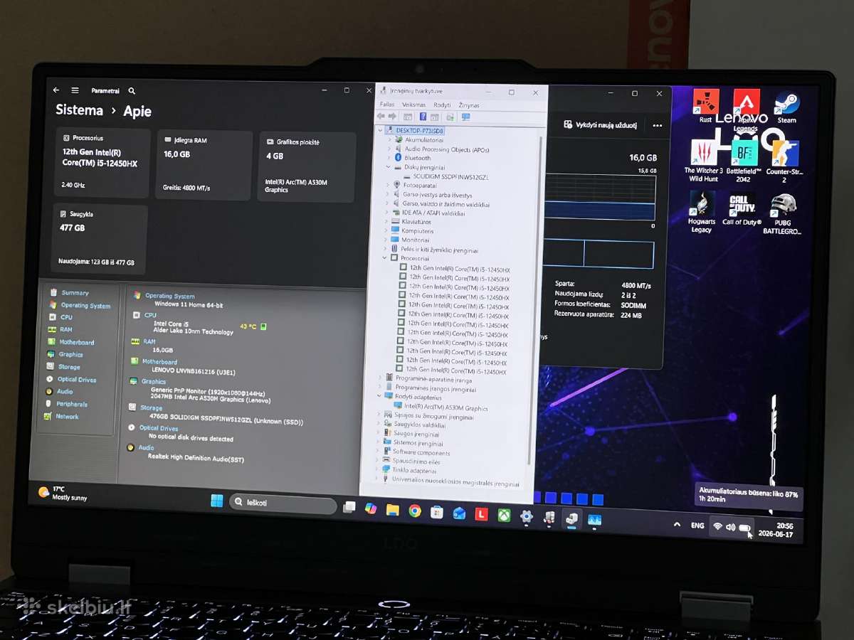 Parduodamas Lenovo Loq su Arc A530m, I5-12hx. - nuotraukos Nr. 8