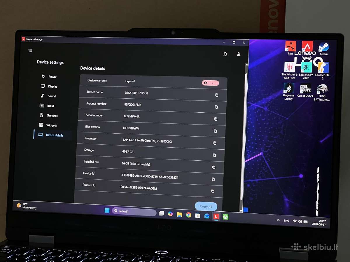Parduodamas Lenovo Loq su Arc A530m, I5-12hx. - nuotraukos Nr. 9