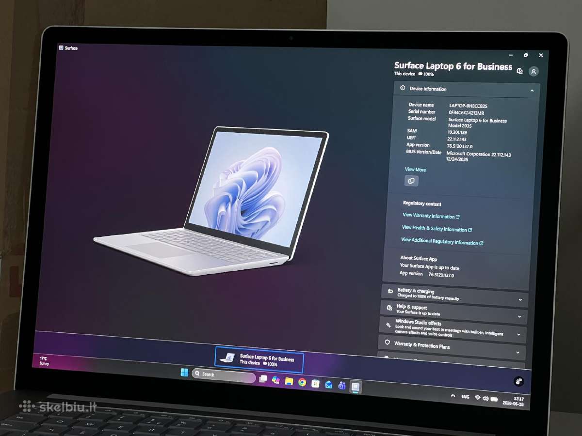 Parduodamas Surface Laptop 6 su 15.3 Qhd, Ultra 7. - nuotraukos Nr. 9