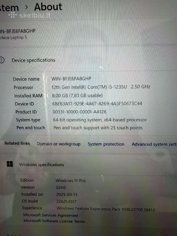 Microsoft surface laptop 5 i5-1235/8gb/512gb - nuotraukos Nr. 3