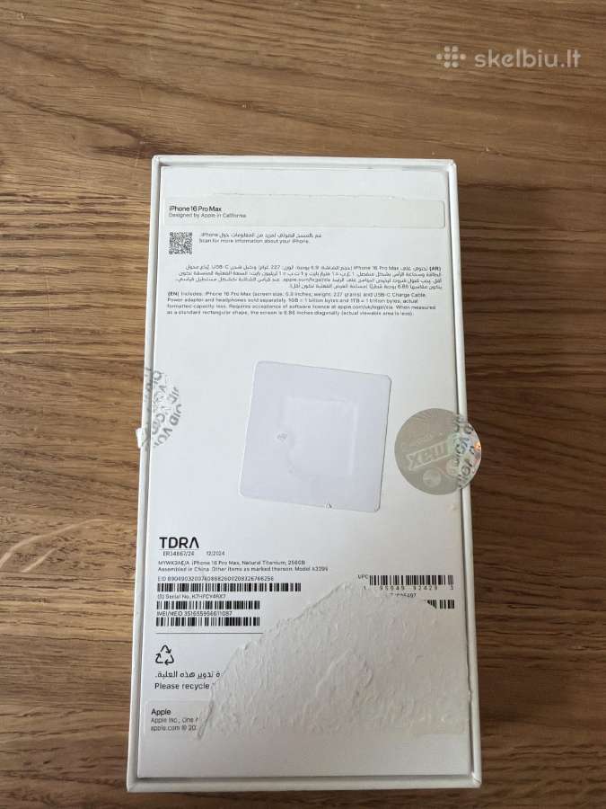 iPhone 16 Pro Max 256 originali dėžė su priedais - nuotraukos Nr. 2