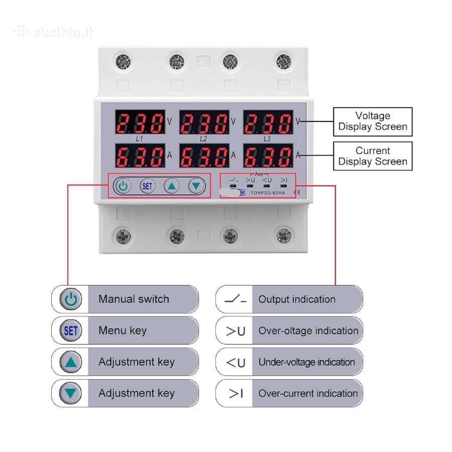 Voltmeter Tovpd3-63va Din Rail 3 - nuotraukos Nr. 2
