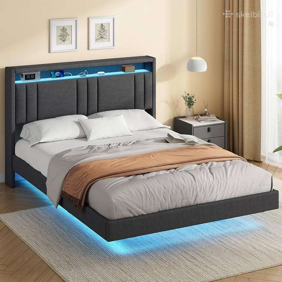Nauja minkšta dvigulė lova su LED apšvietimu, Usb