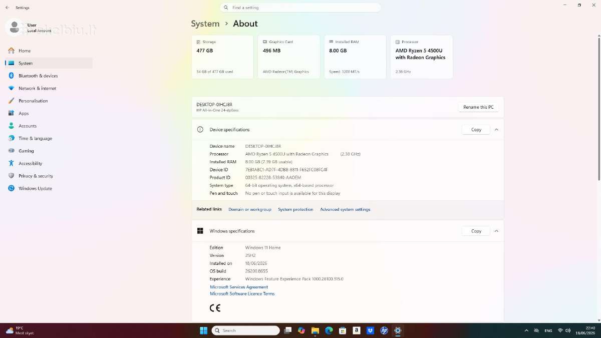 Hp 24"all-in-one ryzen 5 4500u Nvme 512gb Ddr4 8gb - nuotraukos Nr. 6