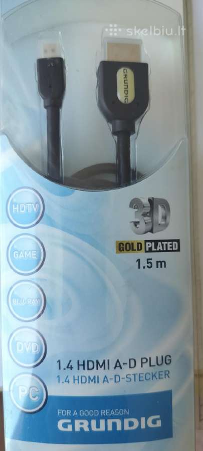 Kabelis Hdmi A-hdmi micro (D) jungtis. Auksuotas.