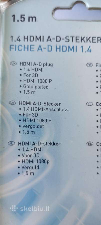 Kabelis Hdmi A-hdmi micro (D) jungtis. Auksuotas. - nuotraukos Nr. 2
