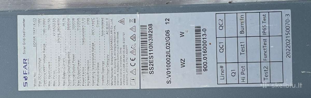 Naudotas Sofar Solar inverteris 10kw - nuotraukos Nr. 3