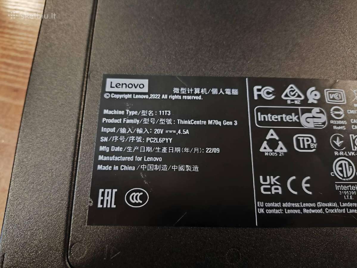 Lenovo M70q Gen i5-12400t 8gb 256gb SSD WiFi - nuotraukos Nr. 3