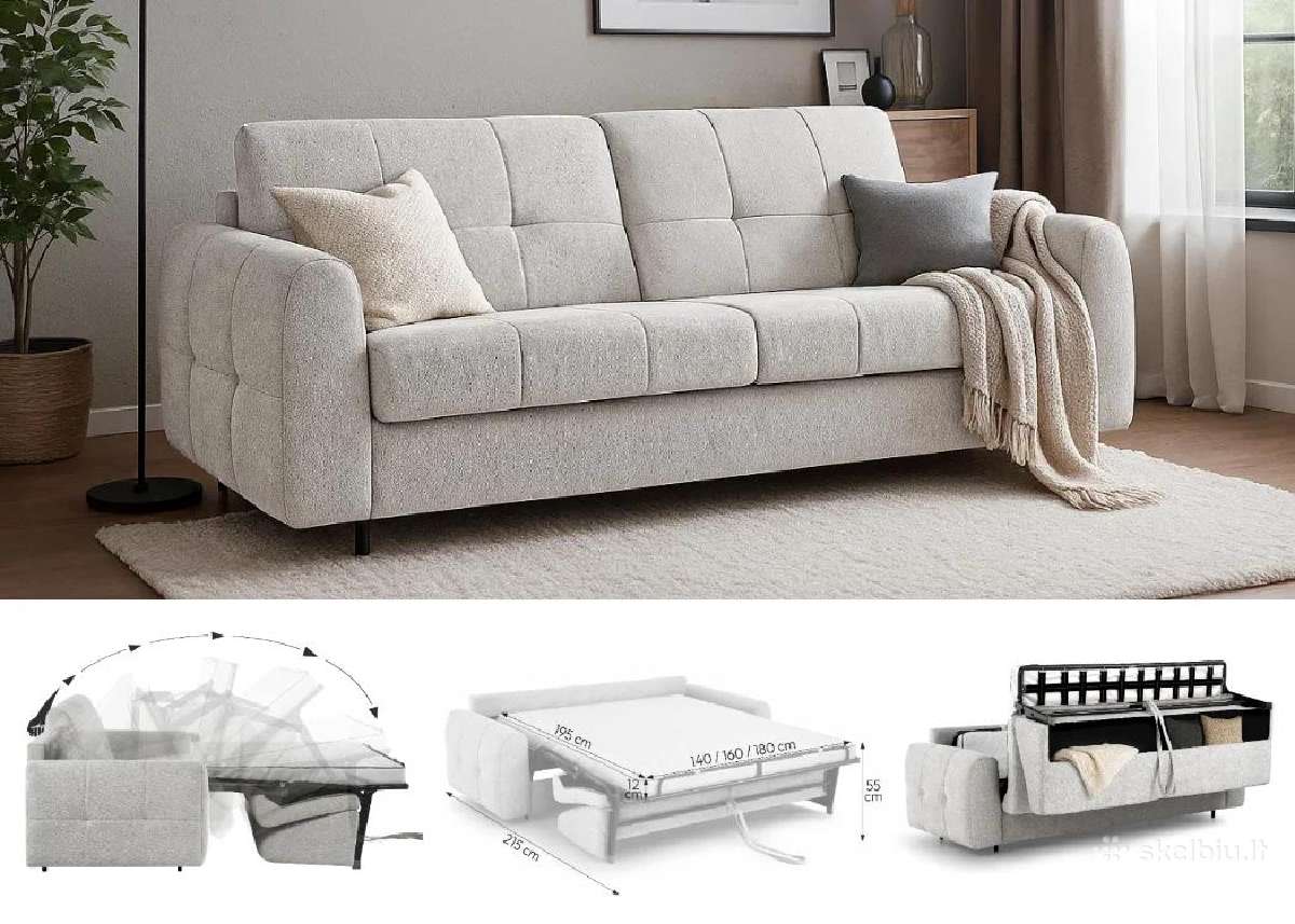 Minkšta sofa/sofa–lova su dėže patalynei „Perona