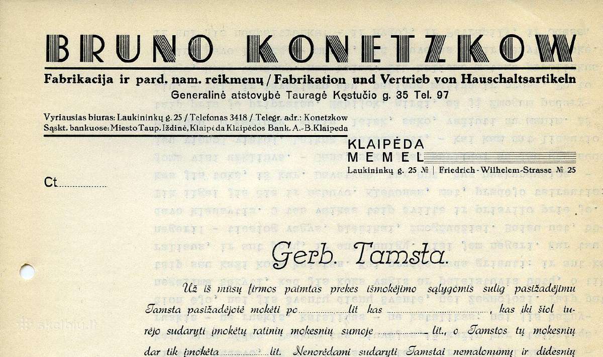 Dokumentai 1930/40 Bruno Konetzko Memel Klaipėda