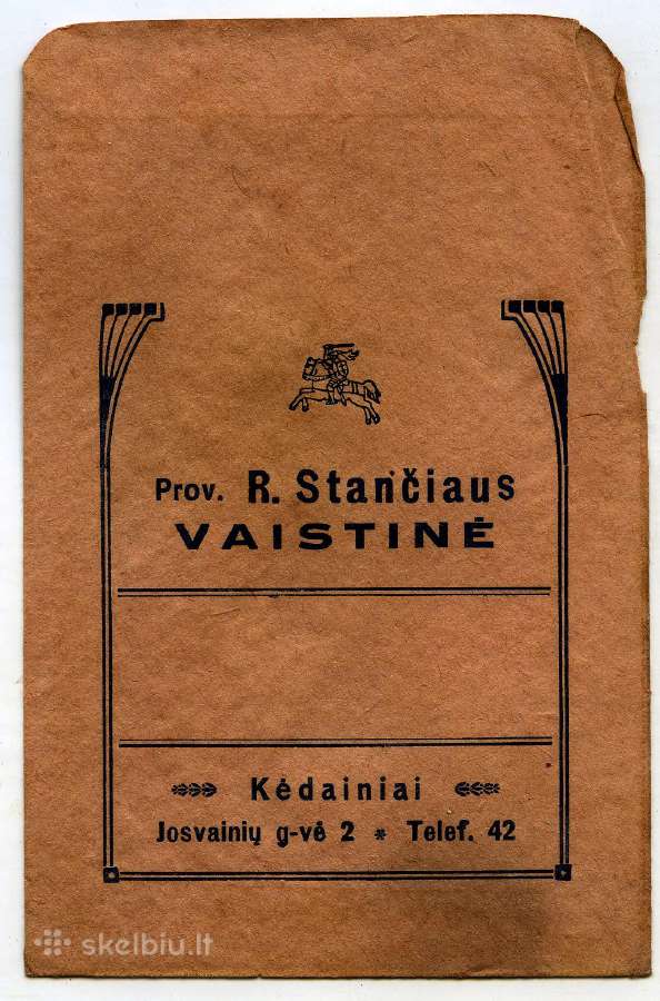 Vaistinės pakuotė Kėdainiai 1930
