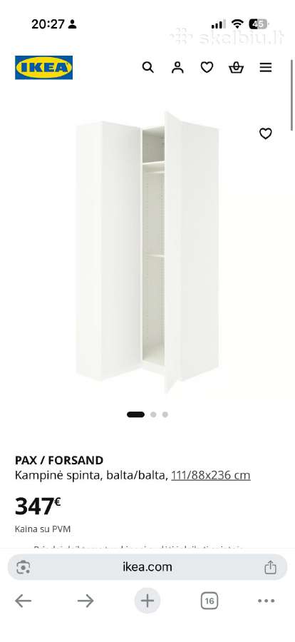 Ikea kampine spinta 111/88x236 cm - nuotraukos Nr. 2