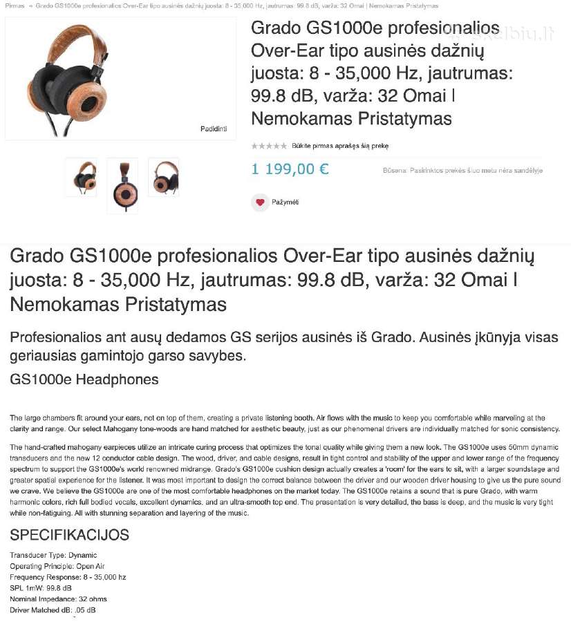 Grado Gs1000e (Statement Series) Usa - nuotraukos Nr. 16