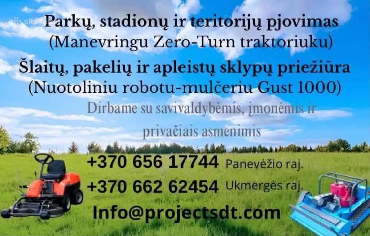 Žolės pjovimo/mulčiavimo paslaugos nuo 5eur/aras