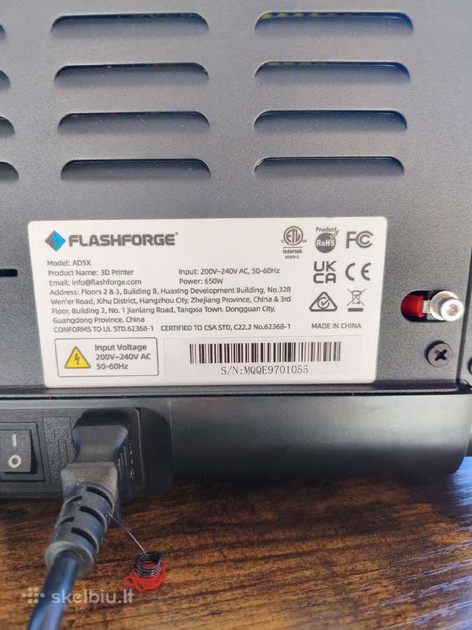 Flashforge Ad5x (Adventurer 5x) 3D spausdintuvas - nuotraukos Nr. 6