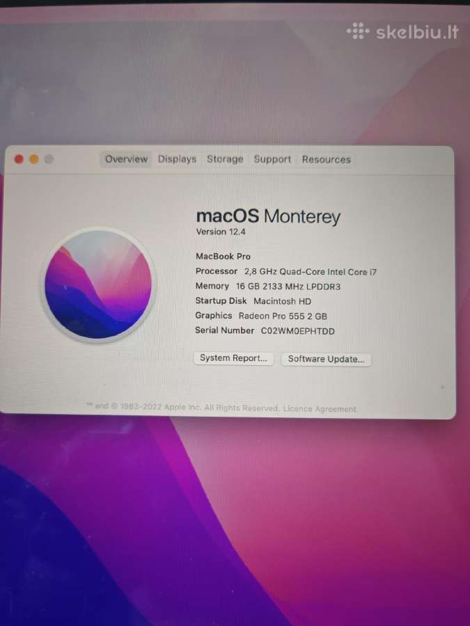 MacBook Pro 15.4 A1707 Mid 2017 i7 16gb 500gb - nuotraukos Nr. 4