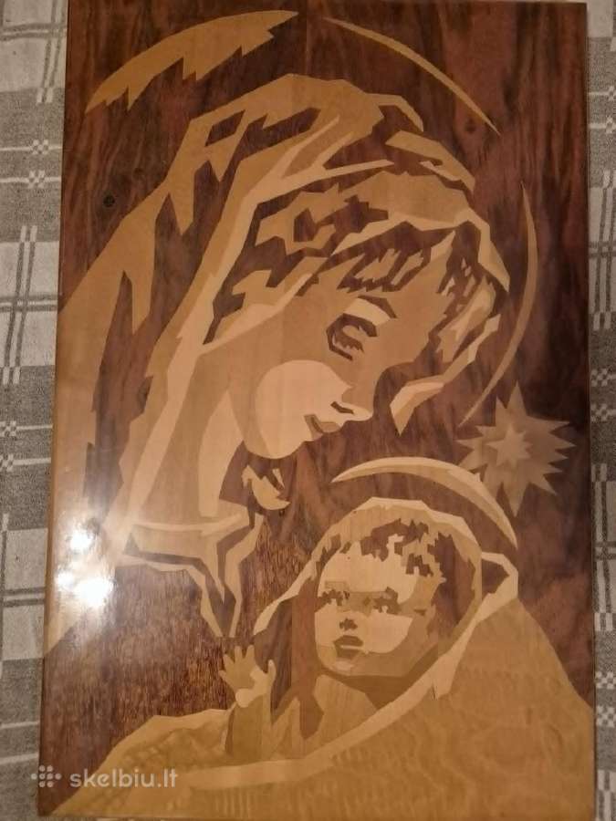 Vintažinis medinis paveikslas - intarsija
