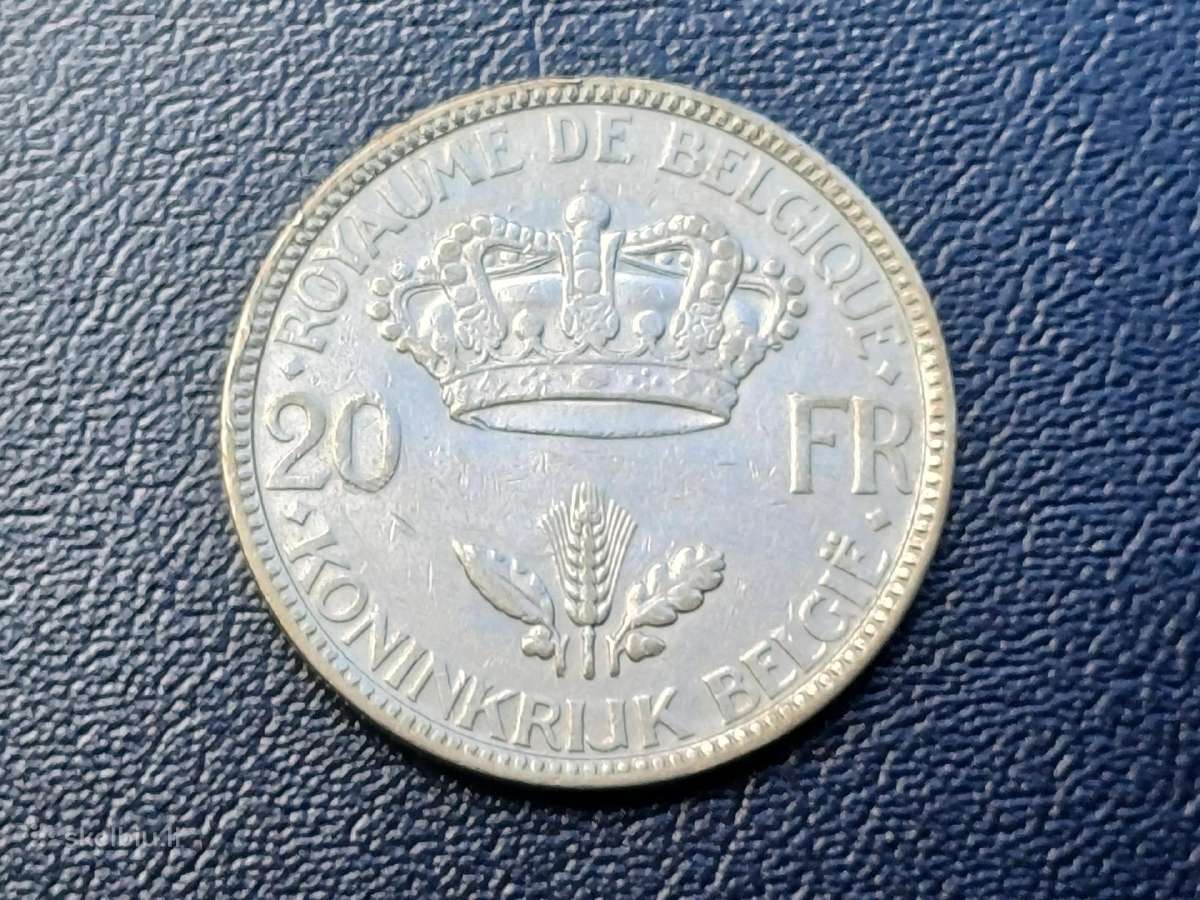 20 frankų 1935m. Belgija sidabras
