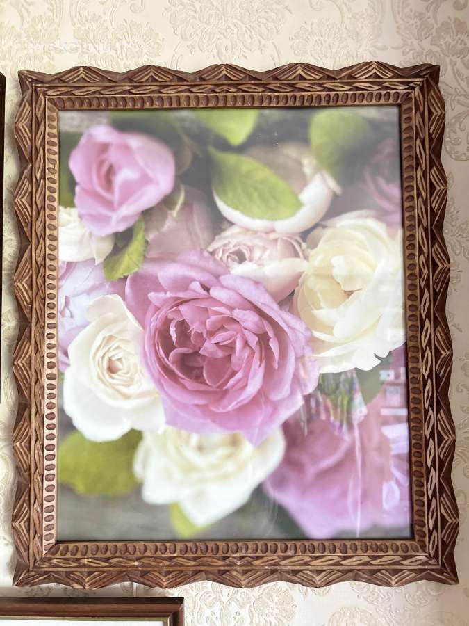 Rankų darbo medinis paveikslo rėmas su stiklu