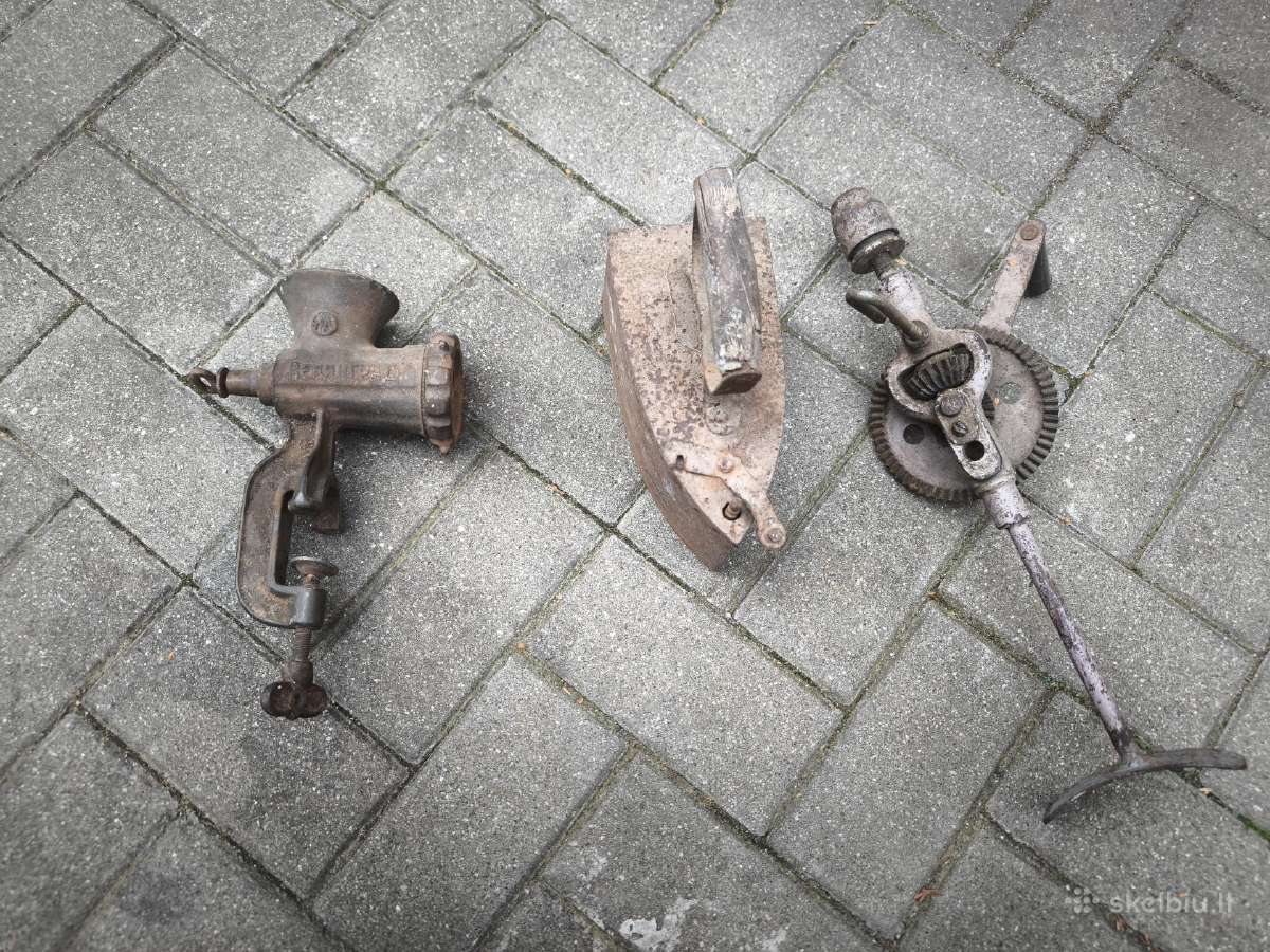 Sendaigčiai lygintuvas, grąžtas, mėsos malimo