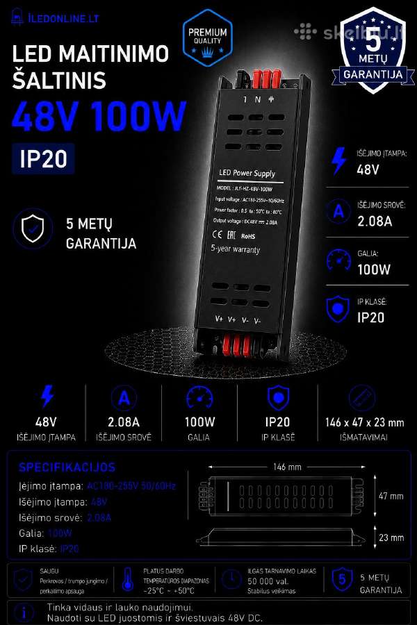12-24-48v LED transformatoriai 36w-500w Ip20 Ip67 - nuotraukos Nr. 13