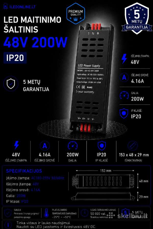 12-24-48v LED transformatoriai 36w-500w Ip20 Ip67 - nuotraukos Nr. 10