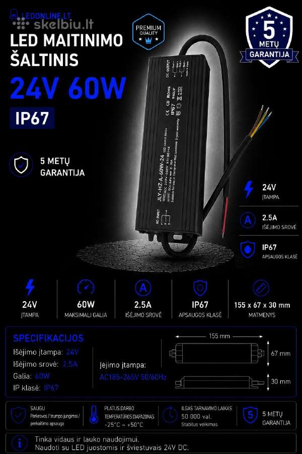 12-24-48v LED transformatoriai 36w-500w Ip20 Ip67 - nuotraukos Nr. 19