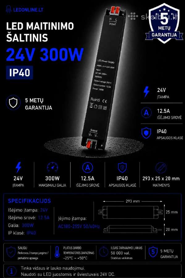 12-24-48v LED transformatoriai 36w-500w Ip20 Ip67 - nuotraukos Nr. 6