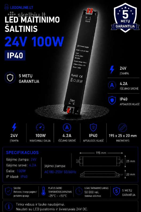 12-24-48v LED transformatoriai 36w-500w Ip20 Ip67 - nuotraukos Nr. 7
