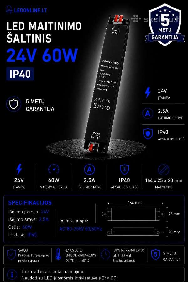 12-24-48v LED transformatoriai 36w-500w Ip20 Ip67 - nuotraukos Nr. 9