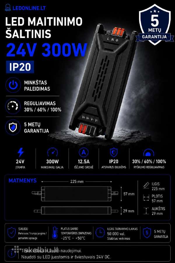 12-24-48v LED transformatoriai 36w-500w Ip20 Ip67 - nuotraukos Nr. 2