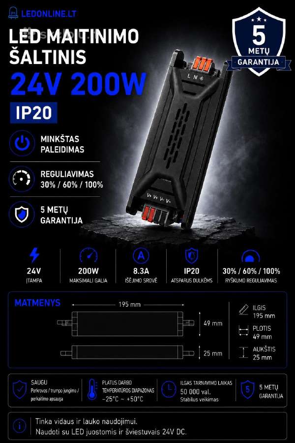 12-24-48v LED transformatoriai 36w-500w Ip20 Ip67 - nuotraukos Nr. 4