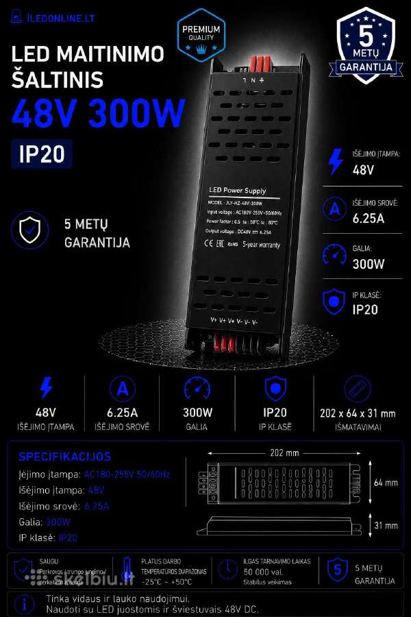 48v LED transformatoriai 60w 100w 200w 300w 400w - nuotraukos Nr. 3