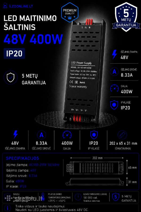 48v LED transformatoriai 60w 100w 200w 300w 400w - nuotraukos Nr. 4