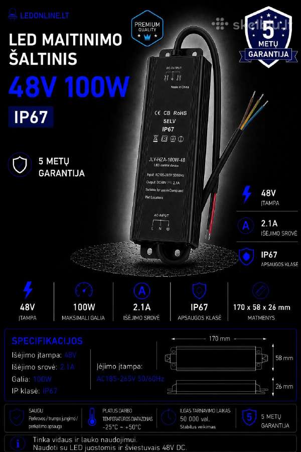 48v LED transformatoriai 60w 100w 200w 300w 400w - nuotraukos Nr. 8