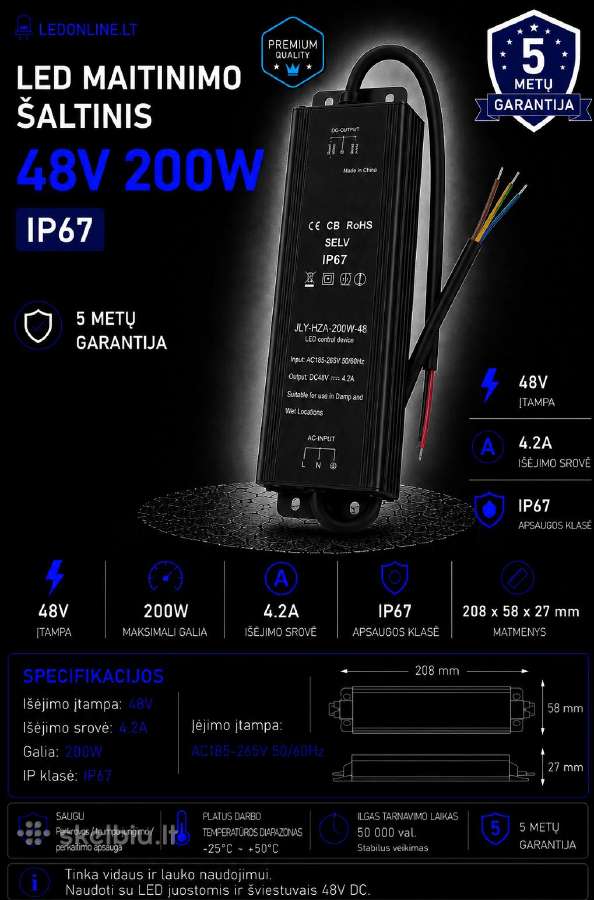 48v LED transformatoriai 60w 100w 200w 300w 400w - nuotraukos Nr. 9