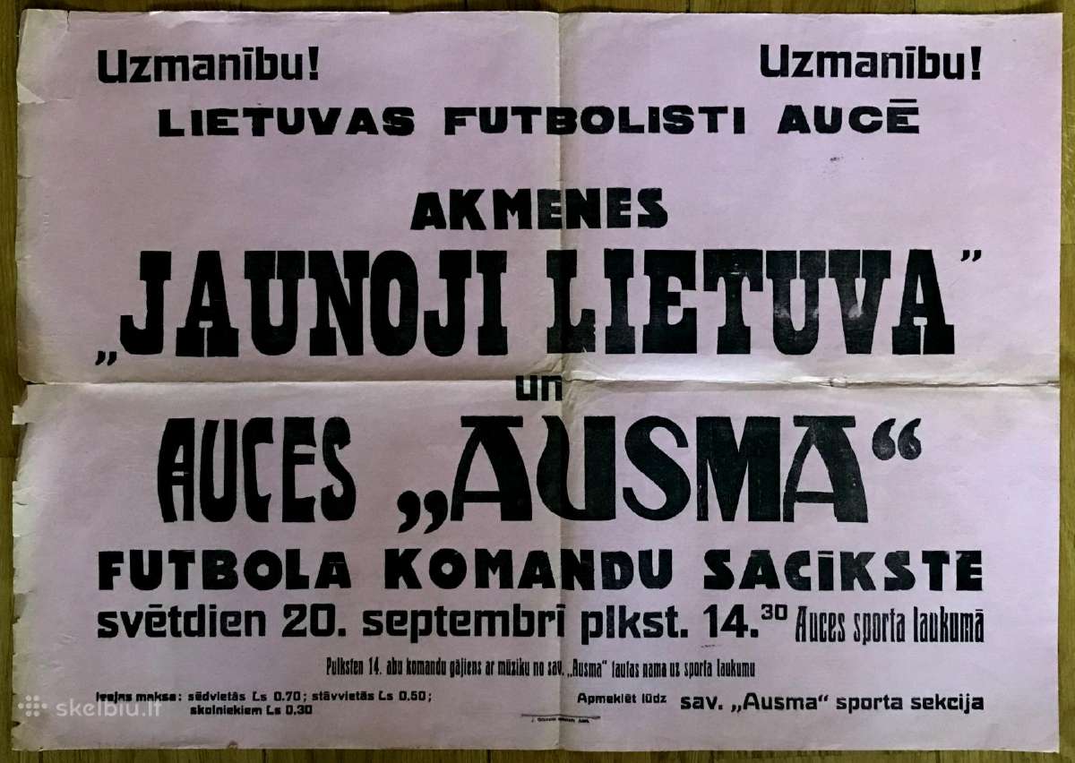 1930 afiša plakatas Akmenė futbolo varžybos