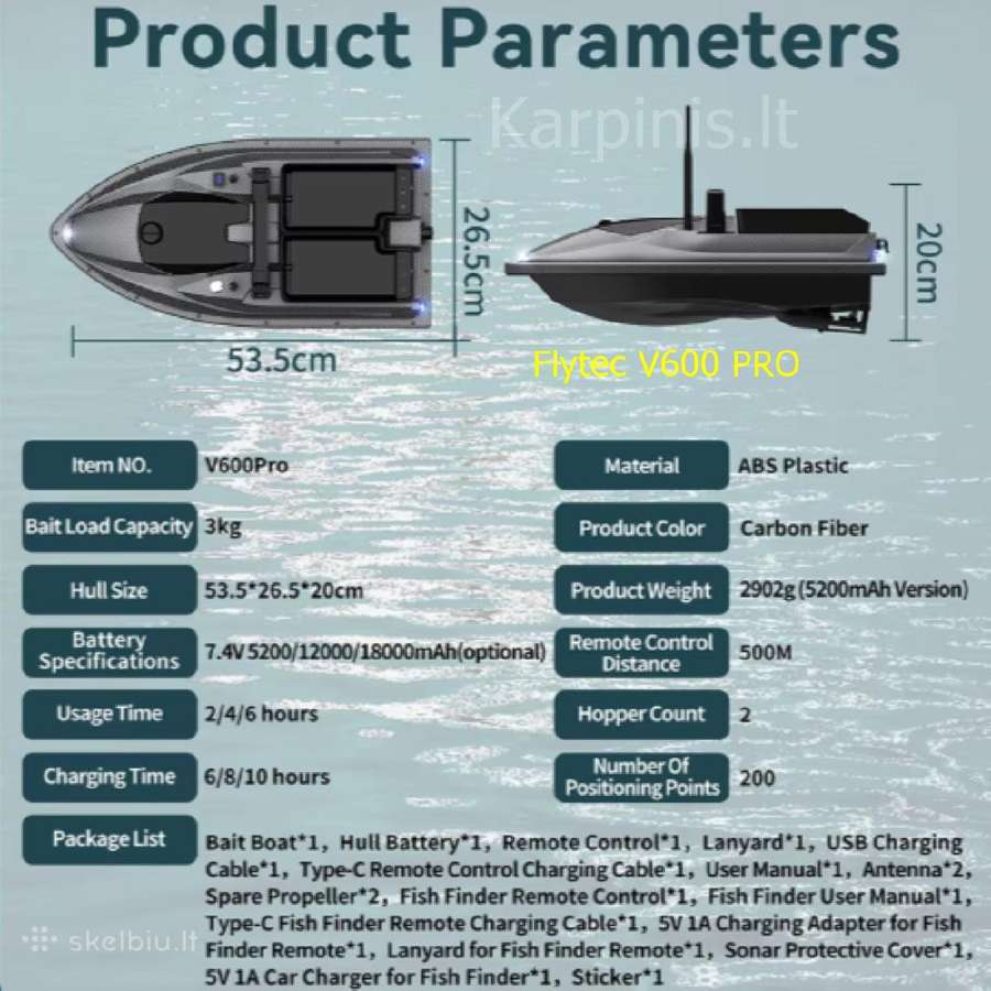 Flytec V600 Pro laivelis su GPS ir Echolotu 300 m - nuotraukos Nr. 5
