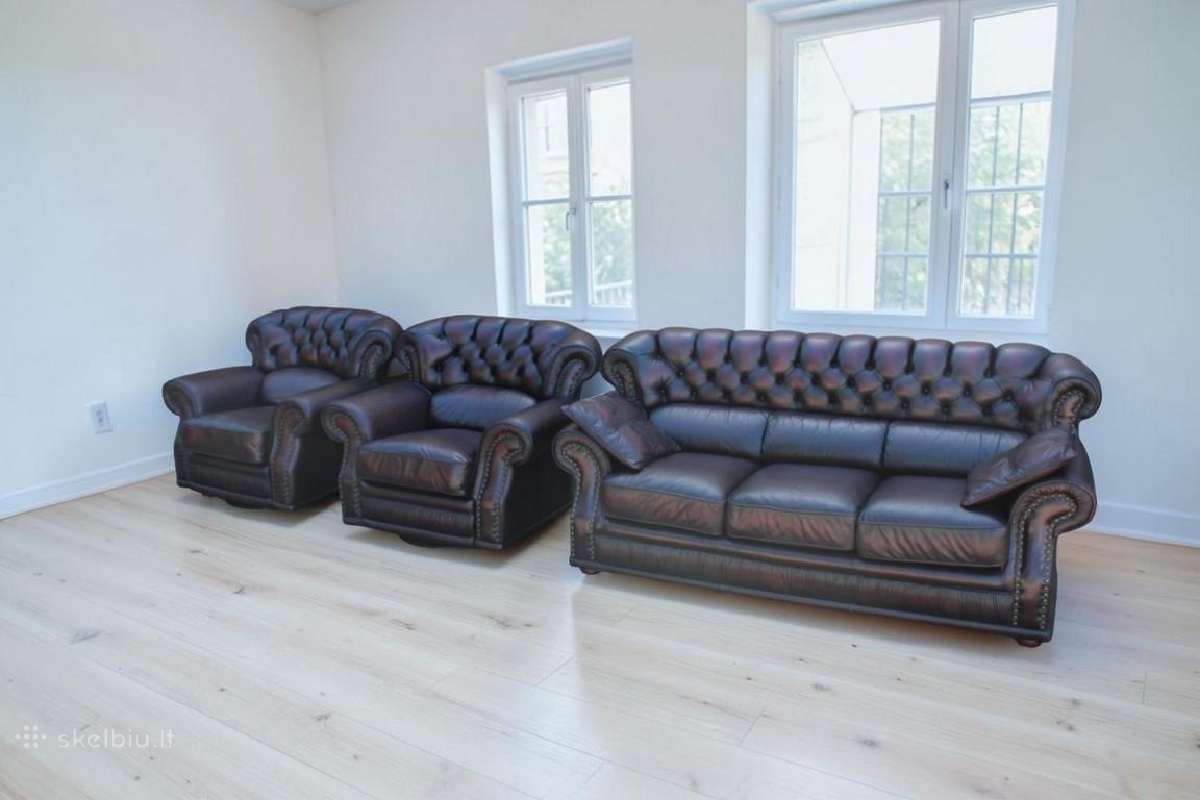 Chesterfield natūralios odos komplektas 3+1+1 - nuotraukos Nr. 2