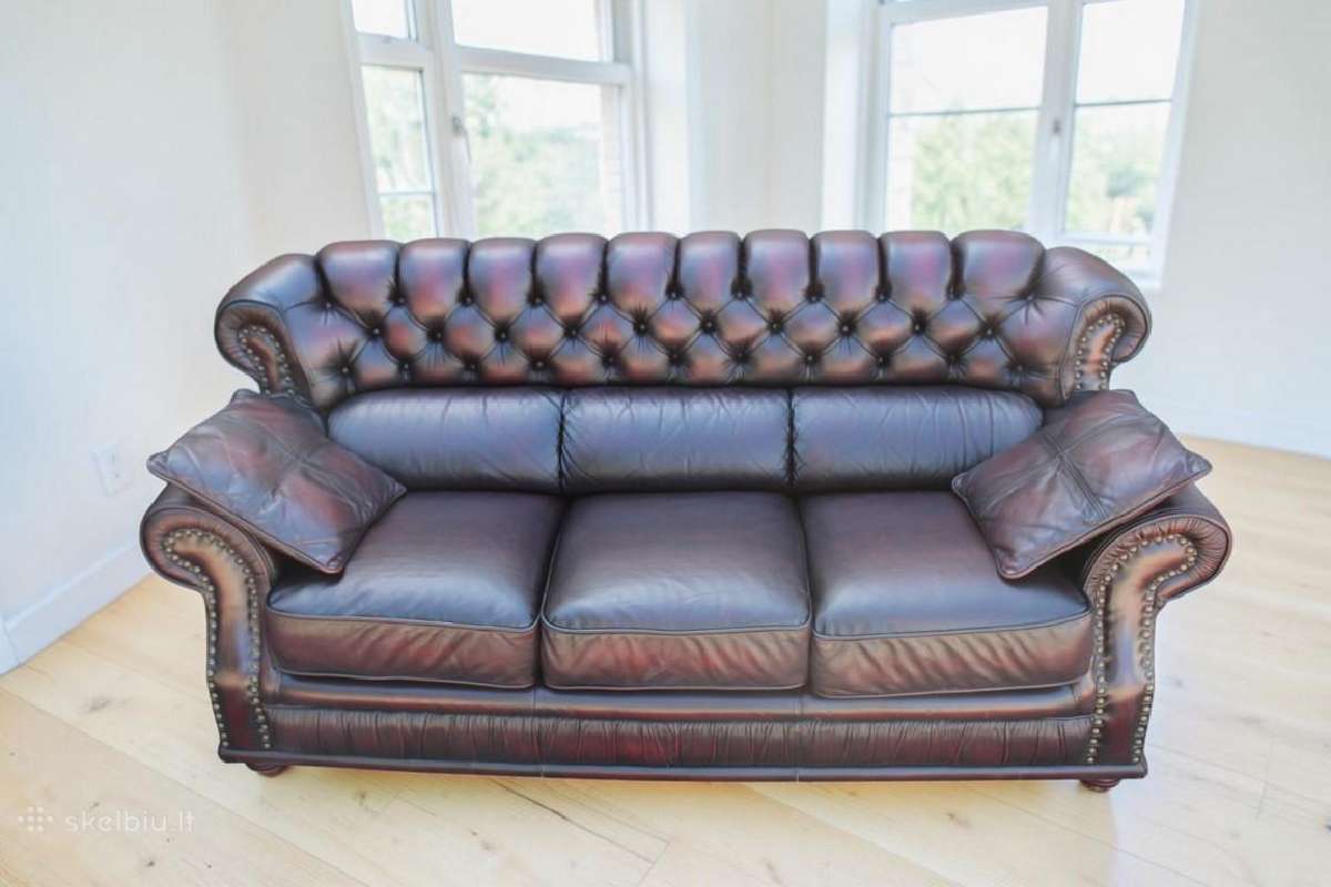 Chesterfield natūralios odos komplektas 3+1+1 - nuotraukos Nr. 3