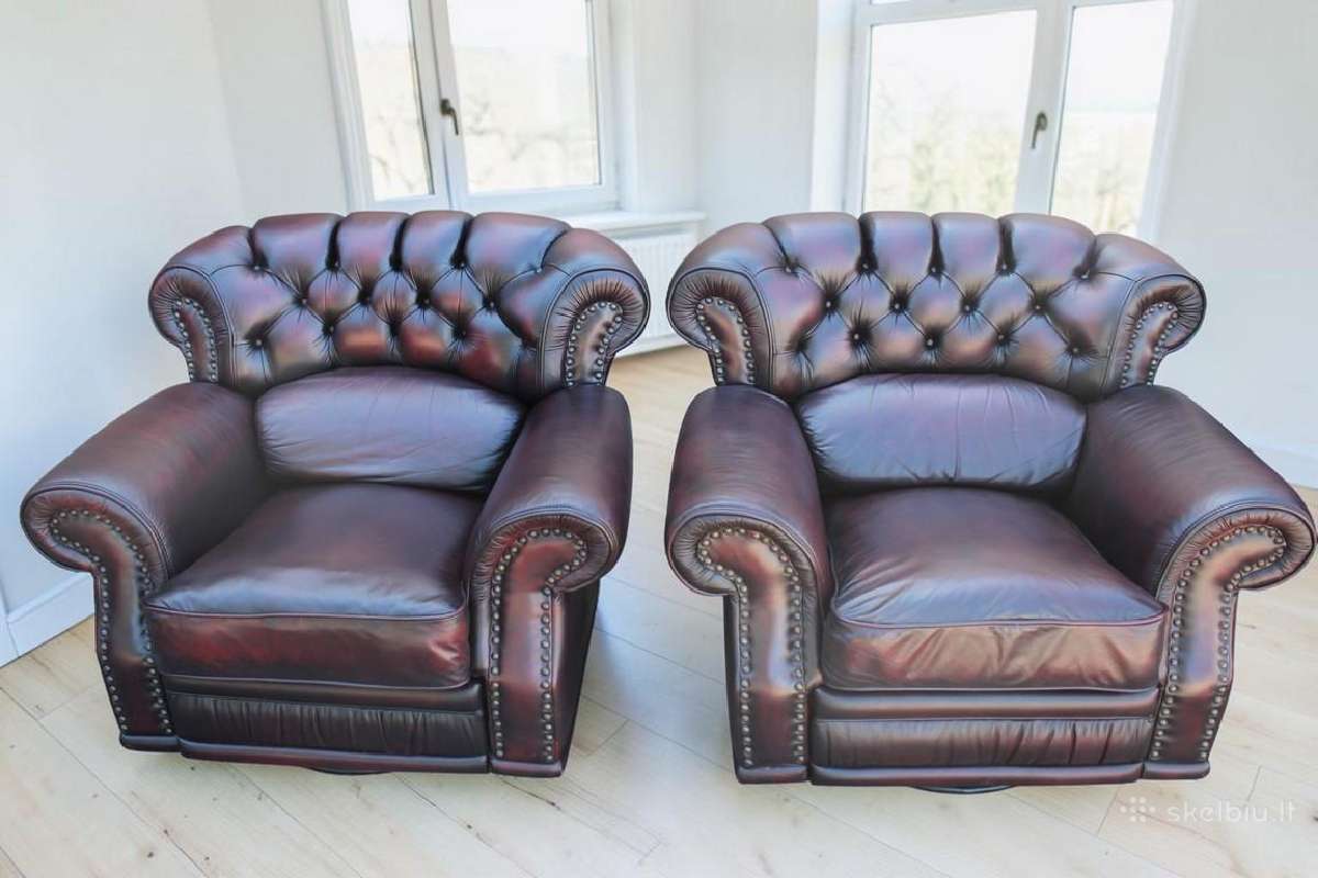 Chesterfield natūralios odos komplektas 3+1+1 - nuotraukos Nr. 4